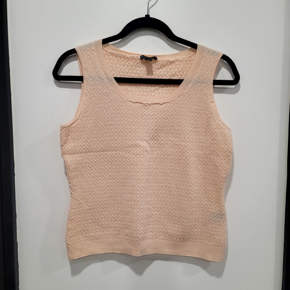 Lafayette 148 New York 100% Wool Cream Sleeveless Cable Knit Tank Size Large